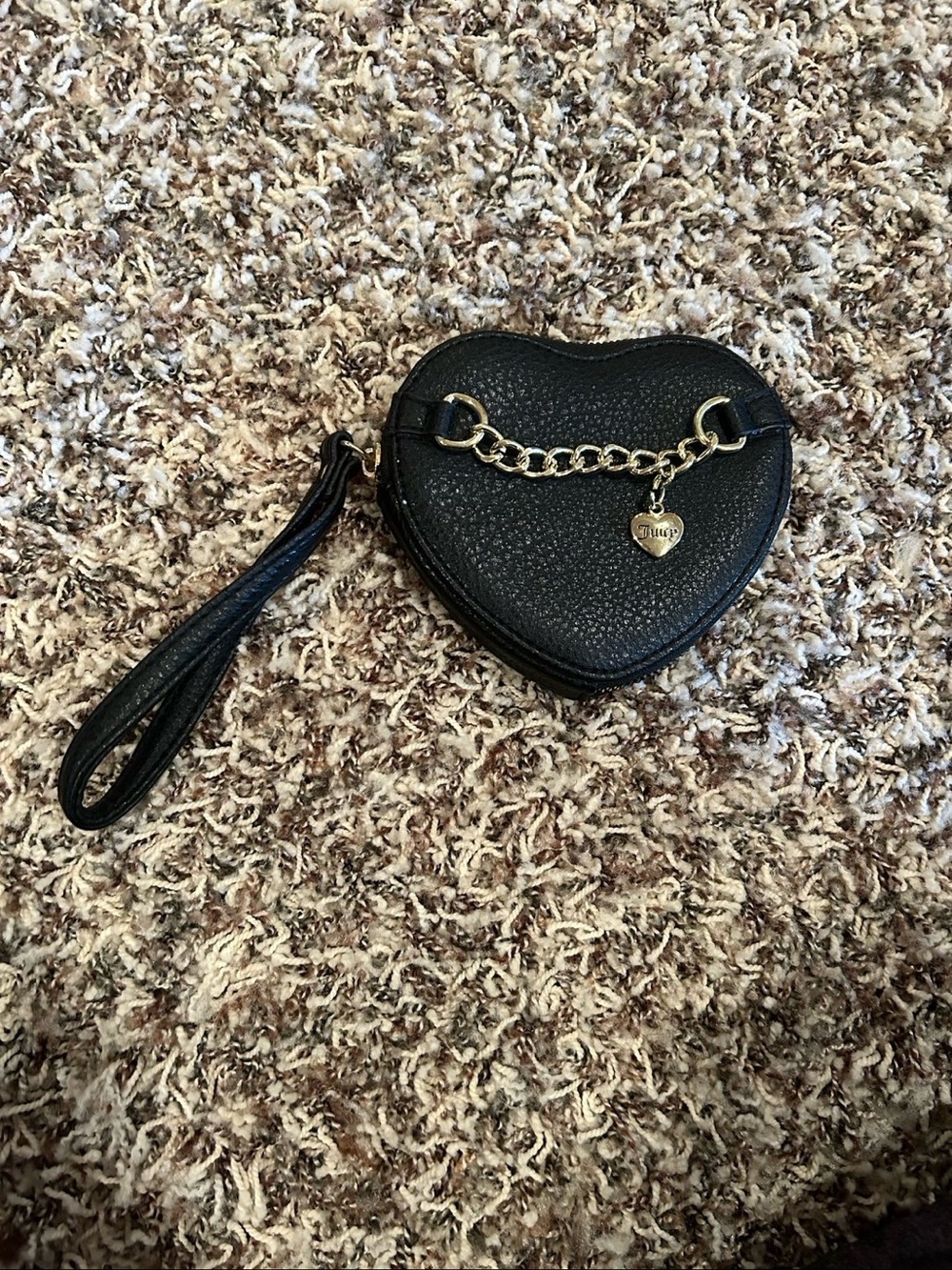 Juicy Couture Black Heart Wristlet with Gold Chain Charm